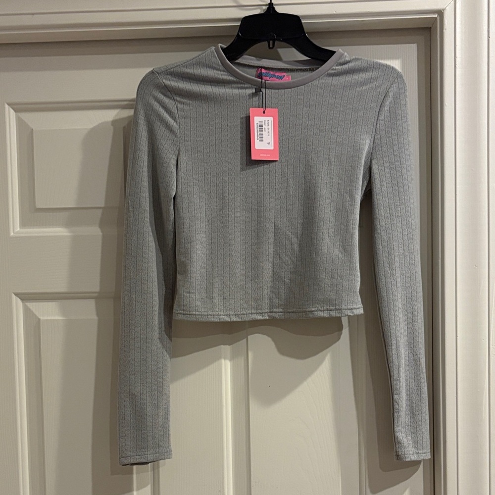 Edikted Light Gray Ribbed Crop Top